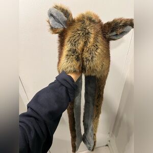 Cuttest Warm Fur Hood Hat Scarf Mittens Gloves in one with faux fur grey lining